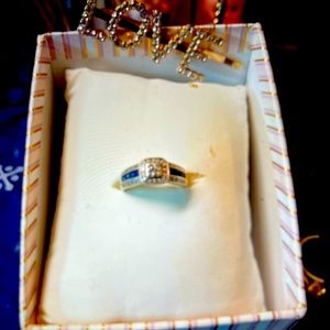 Blue Safire and Diamond platinum ring